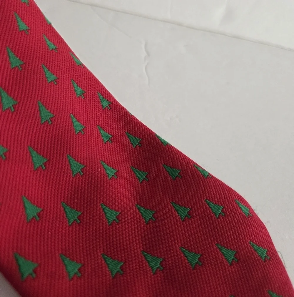 Schreter Red and Green Christmas Tree Patterned Men's Tie 54 in. - Picture 2 of 6